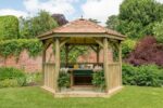 3.6m Premium Hexagonal Wooden Garden Gazebo with Cedar Roof – Furnished (Green)