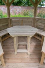 3m Premium Hexagonal Wooden Garden Gazebo with Cedar Roof – Furnished (Cream) - Image 2