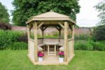 3m Premium Hexagonal Wooden Garden Gazebo with Timber Roof – Furnished (Cream)