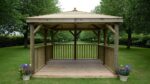 3.5m Premium Square Wooden Garden Gazebo with Timber Roof – Including Base
